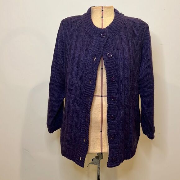 Christopher & Banks Purple Cable Knit Acrylic Blend Cardigan - Size Large - Picture 1 of 15